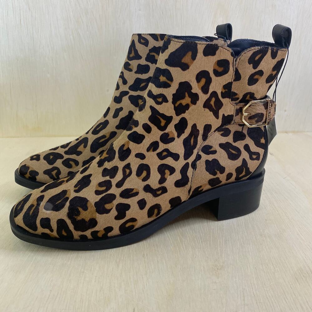 Cole Haan Womens Kimberly Water Resistant Leopard Heel Ankle Bootie Shoes 7.5B